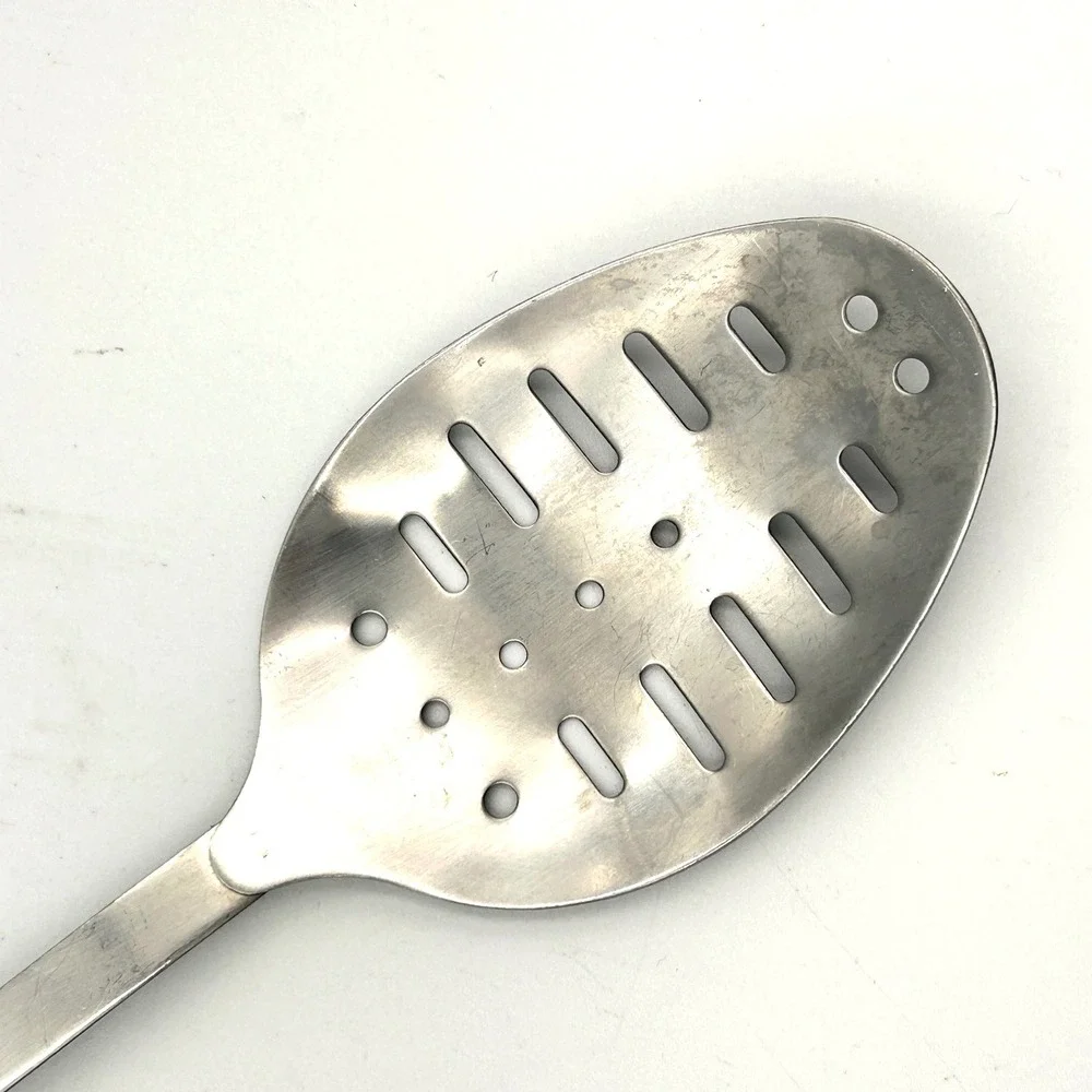 Vintage EKCO Slotted Serving Spoon Stainless Steel Black Handle 12